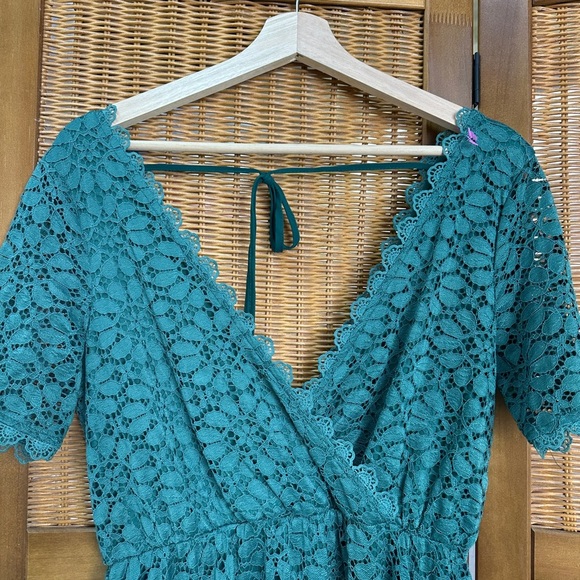 Baltic Born Venice Lace Maxi wedding guest dress in green floral lace appliqué - Picture 4 of 8